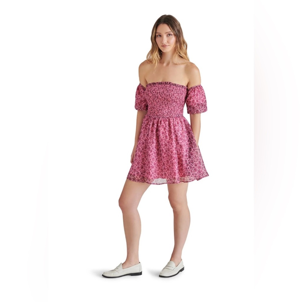 BETSEY JOHNSON Babydoll Pink Floral Off Shoulder Puffy Sleeve Mini Dress NWT